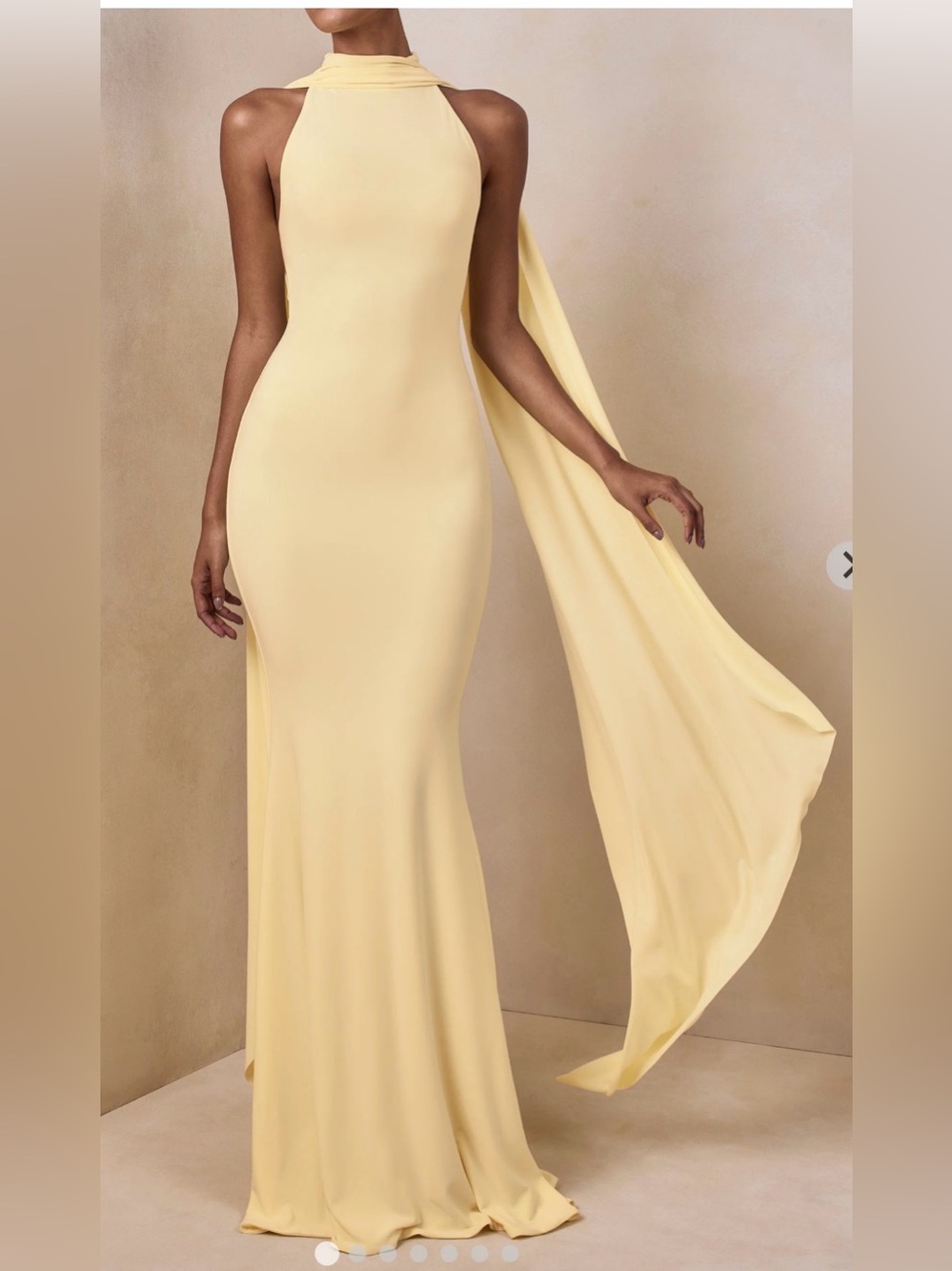 Cordy Club London Yellow Column Dress with Scarf Draped Neck
